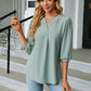 Full Size Notched Neck Three-Quarter Sleeve Blouse