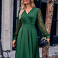 ZaLaquite Surplice Neck Swiss Dot Long Sleeve Dress