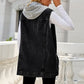 Drawstring Pocketed Button Up Sleeveless Denim Jacket