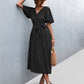 Women's Printed V-Neck Flutter Sleeve Belted Dress