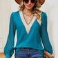 Openwork V-Neck Long Sleeve T-Shirt