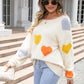 Heart Pattern Round Neck Long Sleeve Sweater