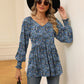 Full Size Printed V-Neck Lantern Sleeve Blouse