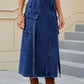 Slit Pocketed High Waist Denim Skirt
