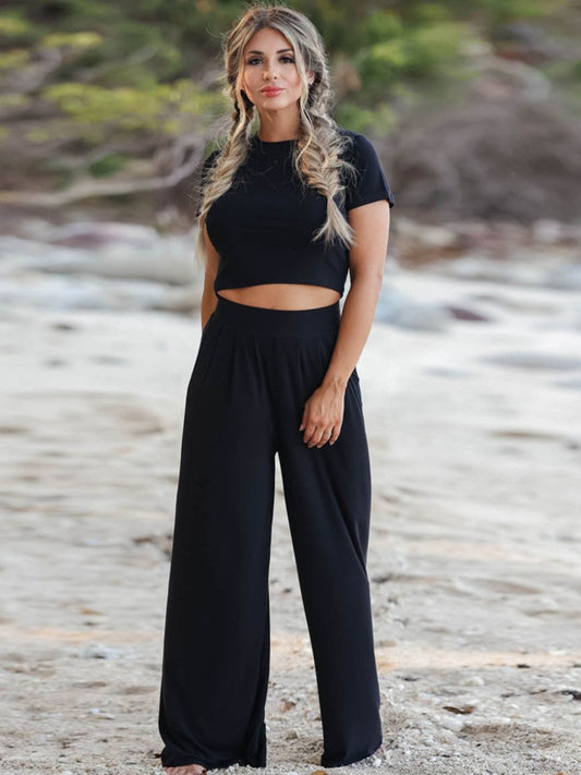 Full Size Short Sleeve T-Shirt and Wide Leg Pants Set