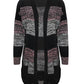 Striped Open Front Black Long Sleeve Cardigan with Pockets