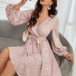 Tied Printed Surplice Long Sleeve Dress