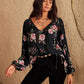 Women's CallistaAnn Flower Printed Tie Neck Long Sleeve Blouse