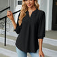 Full Size Notched Neck Three-Quarter Sleeve Blouse