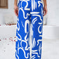 Smocked Printed Wide Leg Pants with Pockets