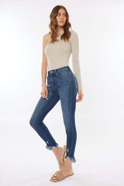 Kancan Raw Hem High Waist Cropped Jeans *
