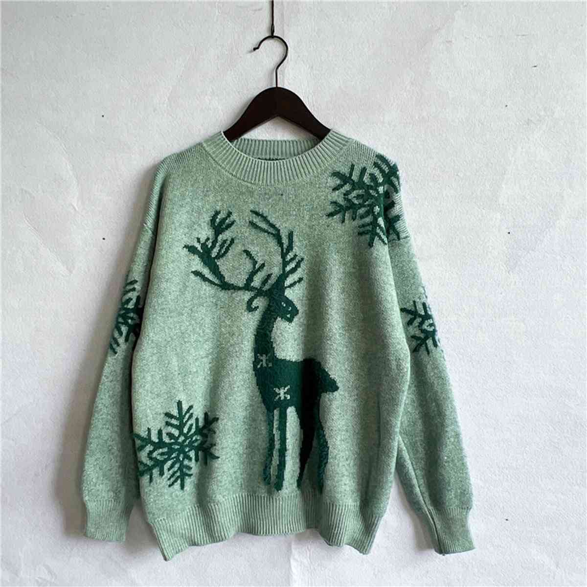 Christmas Reindeer and Snowflake Pattern Sweater