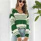 Striped V-Neck Long Sleeve Knit Top