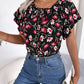 Floral Tie Neck Flutter Sleeve Blouse