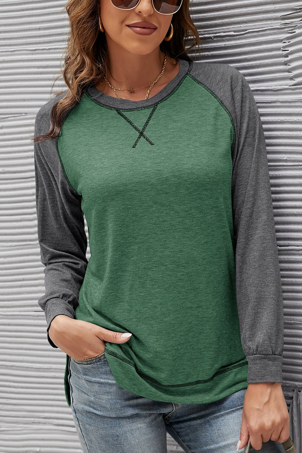 Women's SLENA Full Size Lucia Color Block Raglan Sleeve Top