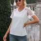 Lace Detail Striped V-Neck T-Shirt