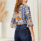 Double Take Tie Hem V-Neck Three-Quarter Sleeve Blouse