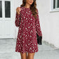 Round Neck Long Sleeve Red Mini Dress