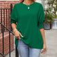 Full Size Round Neck Smocked Lantern Sleeve Blouse