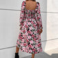 Slit Smocked Floral Flounce Sleeve Dress