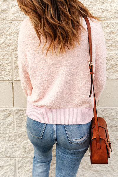 Adalyn Blush Pink Full Size Mock Neck Quarter Button Sweater