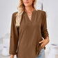 Full Size V-Neck Roll-Tap Sleeve Blouse