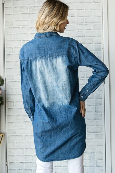 Veveret Pocketed Button Up Washed Denim Shirt *
