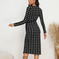 Full Size Plaid Long Sleeve Slit Dress