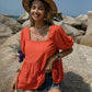 Peplum Square Neck Short Sleeve Blouse