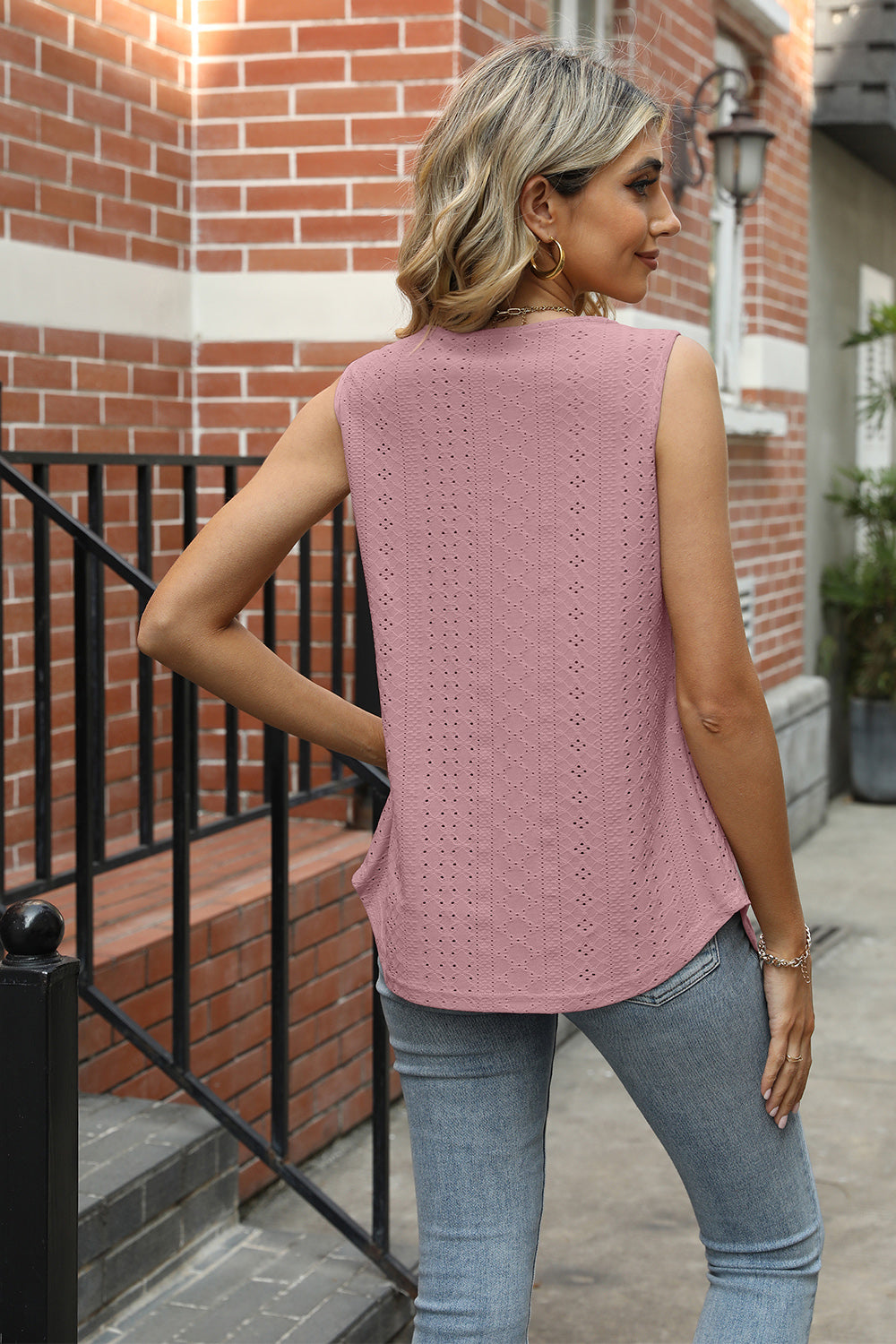 Full Size Eyelet Square Neck Tank