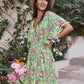 Smocked Floral V-Neck Short Sleeve Dress