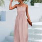 Decorative Button Spaghetti Strap Midi Dress