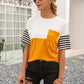 Women's Striped Color Block Round Neck Tee