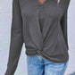 Twist Front Long Sleeve Waffle Knit Top