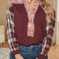 Plaid Notched Neck Slit Blouse