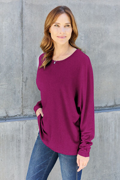 Double Take Full Size Round Neck Long Sleeve T-Shirt *