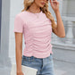 Eyelet Ruched Round Neck Short Sleeve T-Shirt