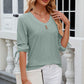 Eyelet Drawstring V-Neck Half Sleeve T-Shirt