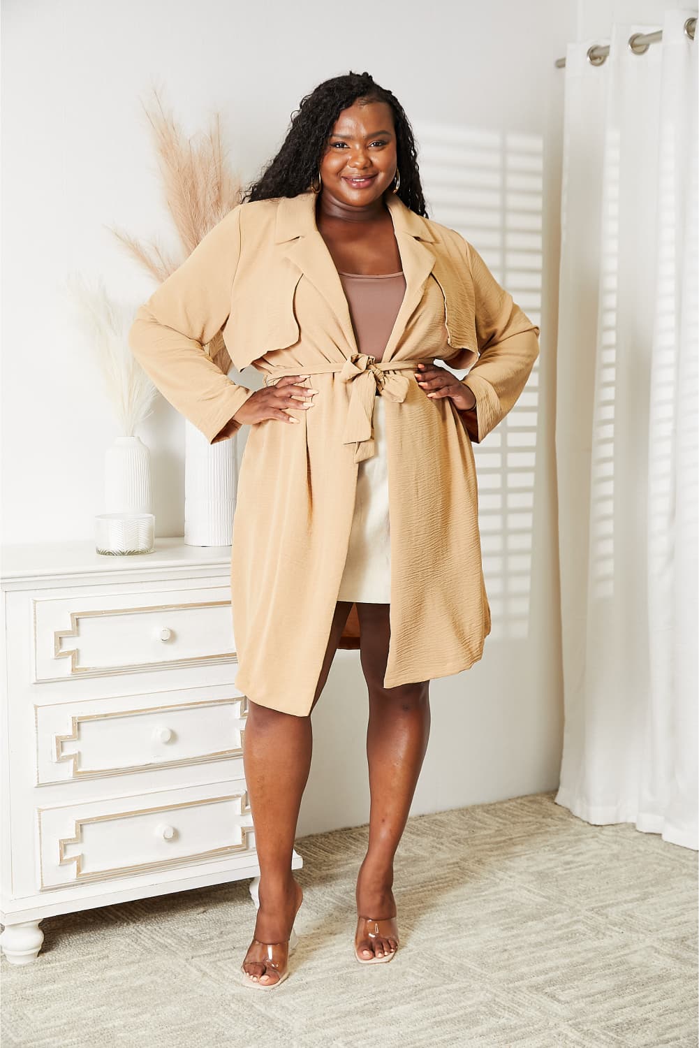 Culture Code Full Size Tied Tan Trench Coat with Pockets