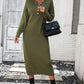 Decorative Button Notched Dropped Shoulder Sweater Dress