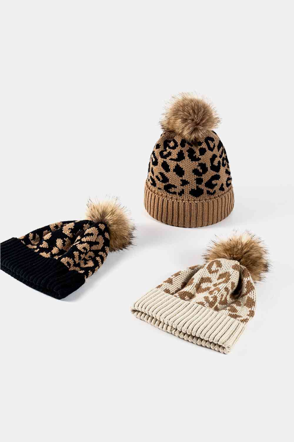 BeanieHatz Black Leopard Pom-Pom Cuffed Beanie