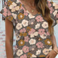 Floral V-Neck Cap Sleeve T-Shirt