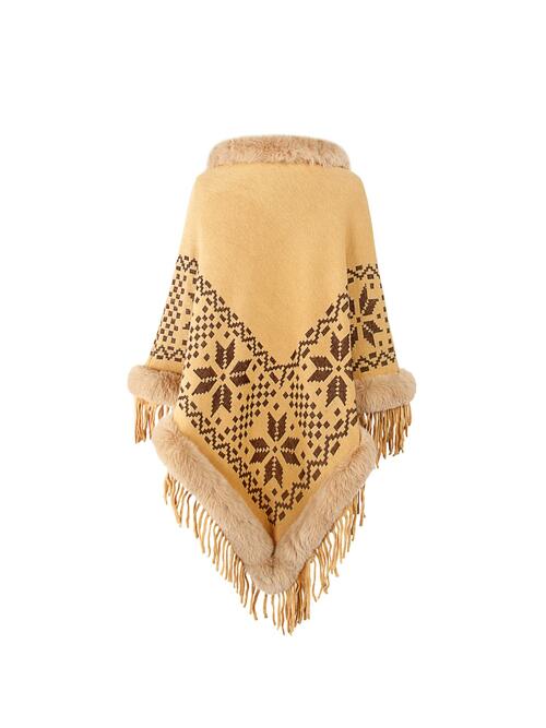 BeautifulMe Fringe Geometric Cape Sleeve Poncho