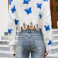 Butterfly Distressed Dropped Shoulder Sweater