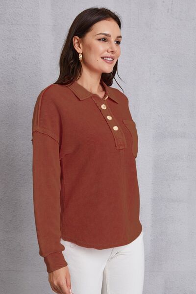 Women's CallistaAnn Quarter Button Dropped Shoulder Sweatshirt