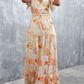 Full Size Floral Buttoned Drawstring Waist Tiered Dress