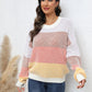 Waffle-Knit Round Neck Dropped Shoulder Color Block Sweater