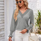 Smocked V-Neck Long Sleeve Blouse
