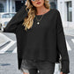 Round Neck Dropped Shoulder Slit Sweater