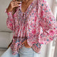 Aurora Lea Bohemian Tie Neck Lantern Sleeve Blouse
